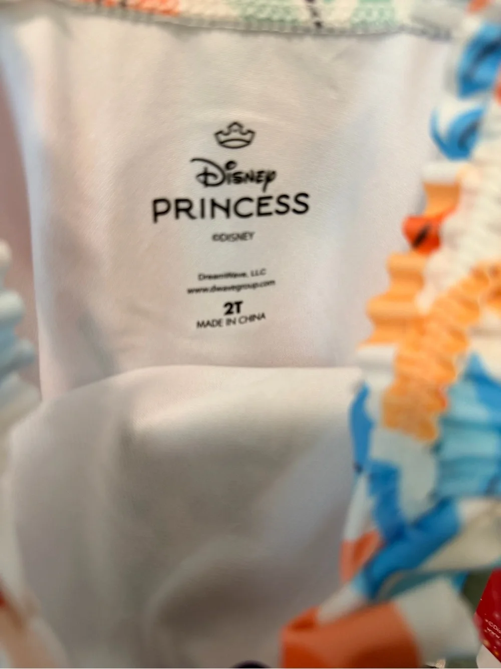 Disney Princess Girls Ruffled One-Piece Swimsuit in White, Blue & Orange